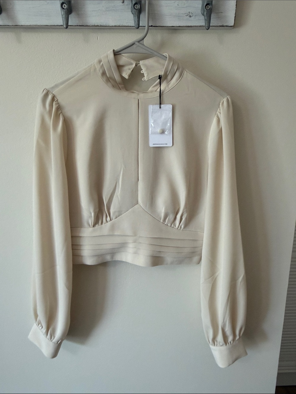 Cream Long-Sleeve Mock Neck Crop Top